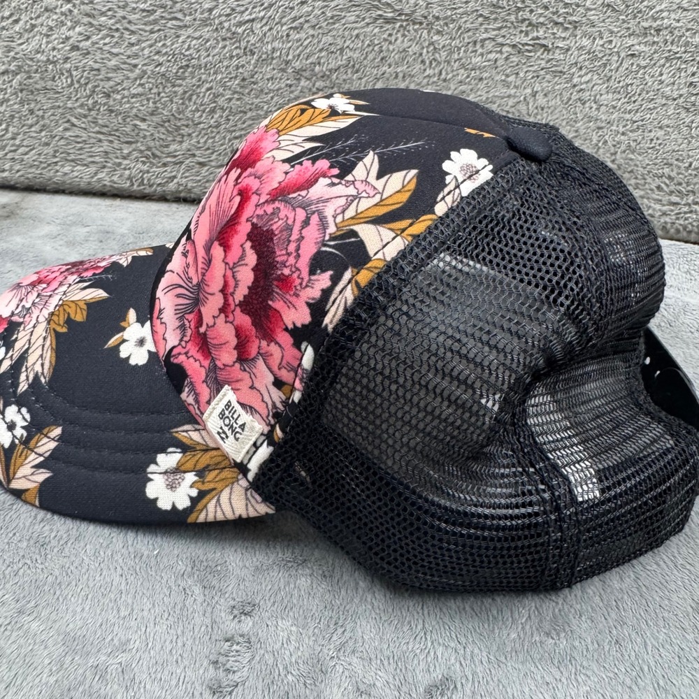 Billabong Trucker Hat Womens OS Black Pink Floral Snapback Mesh Cap Excellent - Picture 4 of 10